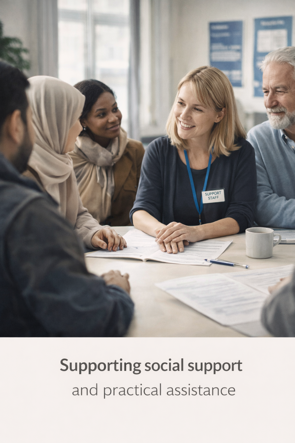 Social support meeting providing practical assistance and guidance.